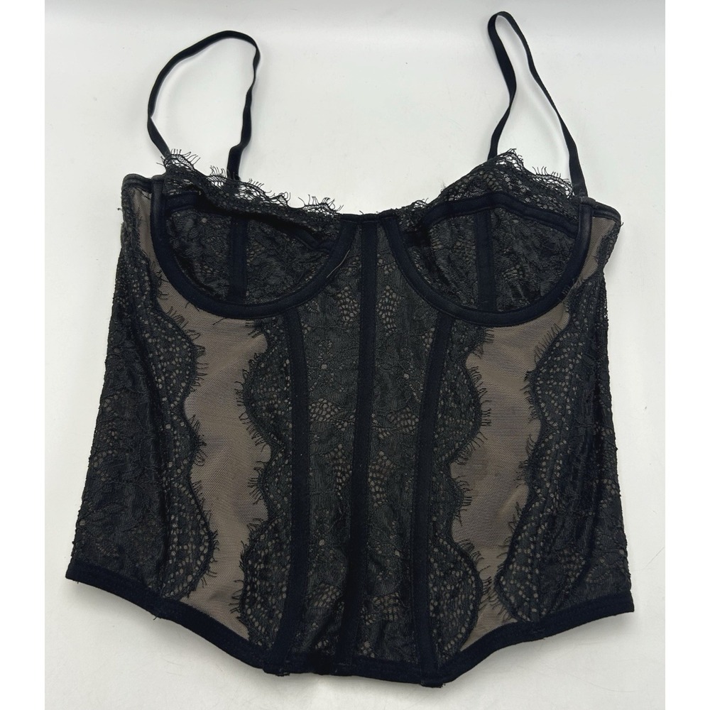 BDG Womens Fairy Grunge Whimsigoth Babydoll Corset Top Small Black Lace Festival